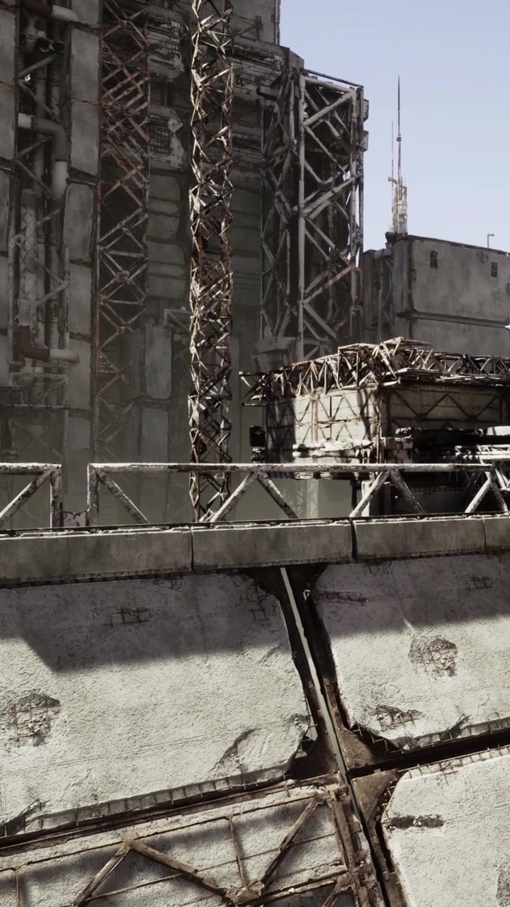 Old industrial building with damaged structures near city center during day