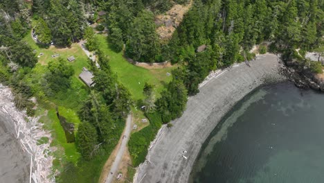 overhead aerial view of the rosario beach discovery center and sharpe cove on fidalgo island