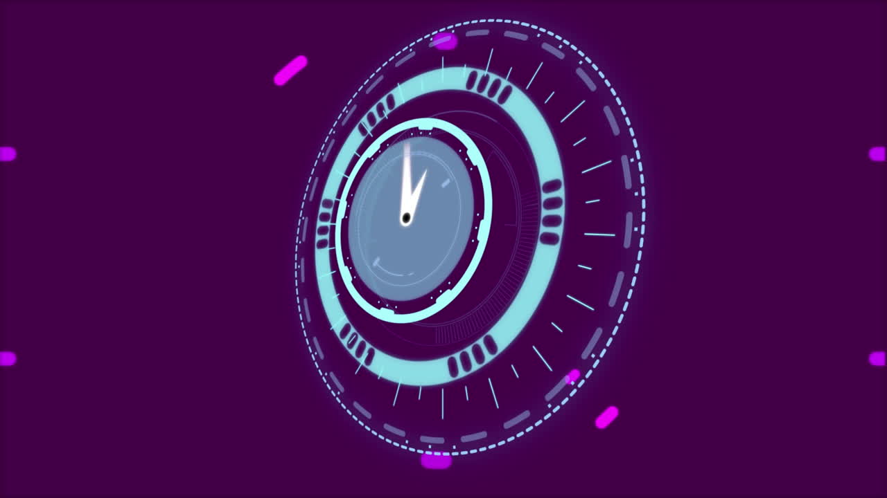 Animation of scope scanning, clock moving fast and data processing on screen