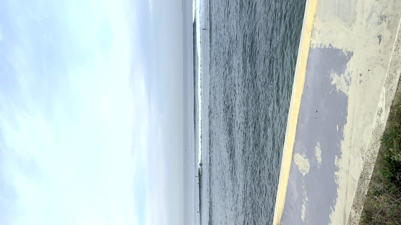 una amplia vista vertical de surfistas atrapando una ola en la playa portuguesa en portugal