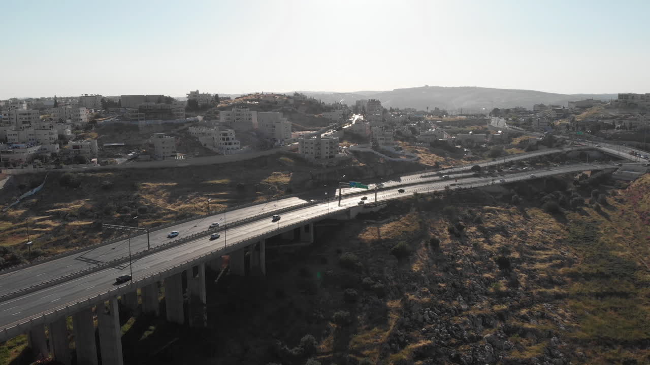 Traffic and bridge in Jerusalem aerial