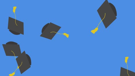 animación de los iconos de los artículos escolares que se mueven sobre un fondo azul