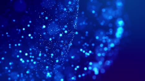 las partículas mágicas brillantes azules fluyen en líquido viscoso y brillan brillantemente. ciencia ficción. fondo de ciencia ficción 4k 3d con partículas brillantes, profundidad de campo y bokeh. luma mate como canal alfa 147