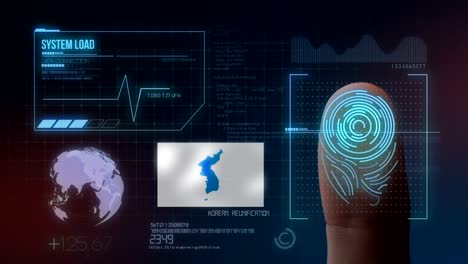 Finger Print Biometric Scanning Identification System. Unification Flag of Korea Nationality