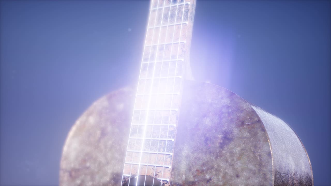 파란색 바탕에 있는 클래식 기타