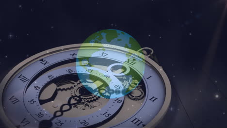 animación del planeta tierra y el espacio sobre el tictac del reloj