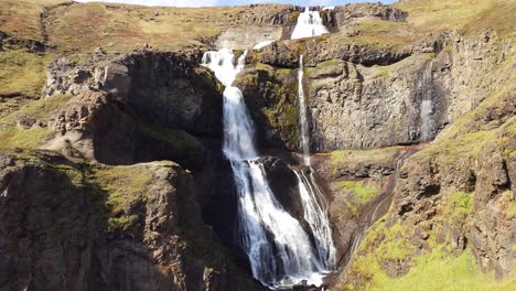 Beautiful view of the Rj&uacute;kandi waterfall in the valley of J&ouml;kuldalur - Iceland