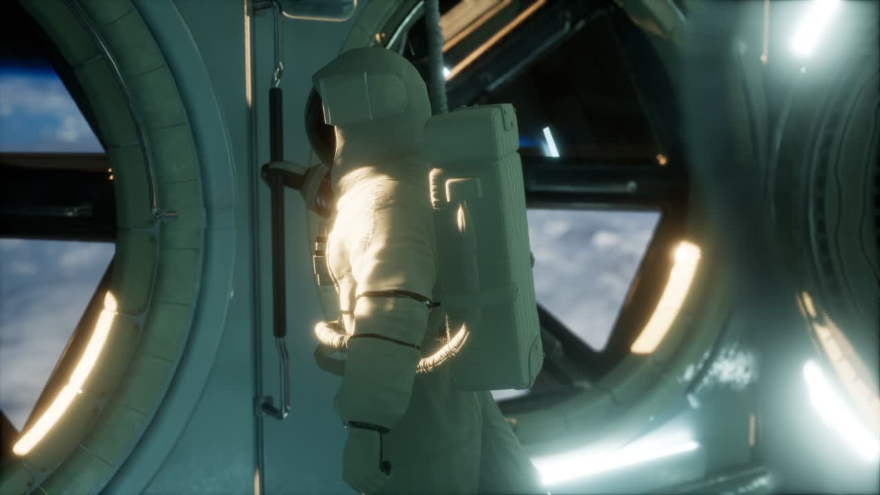 astronaut in der orbitalen raumstation
