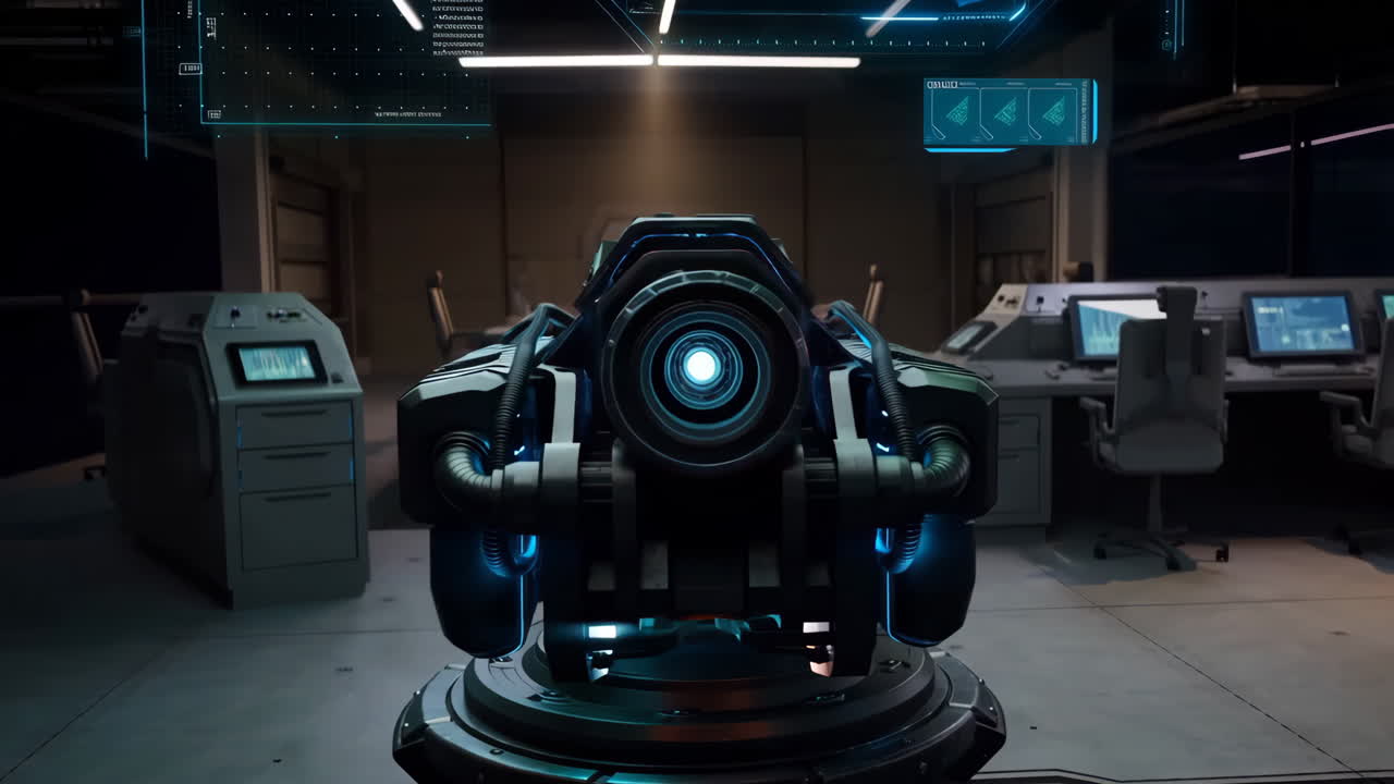 Futuristic Weapon Turret in a Command Center