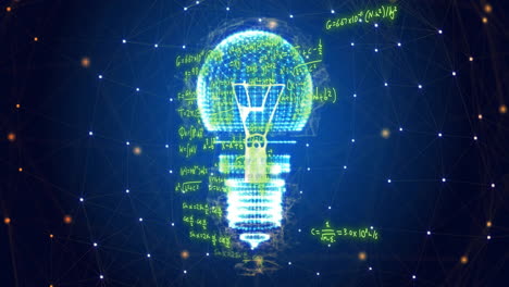 animation of mathematical equations over light bulb and network