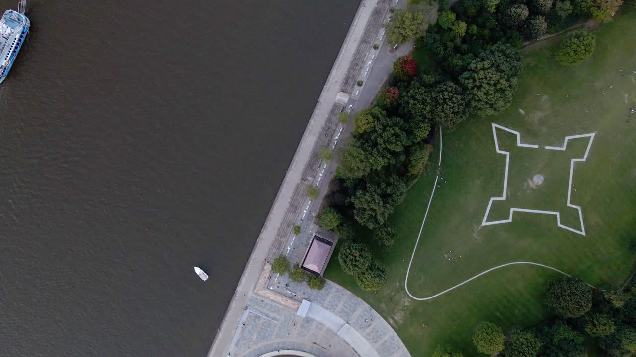 Aerial View of River, Bridge, and Park