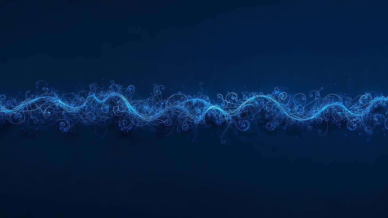 Pulsing blue waveform internally driven, showing phase shifts and sparks at navy backdrop, braids