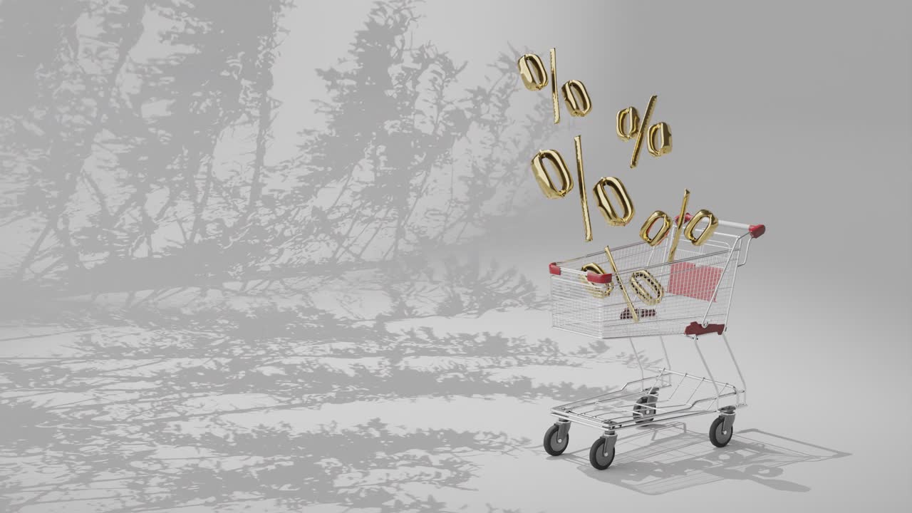 쇼핑 카트 애니메이션에서 소매점 할인 비율 기호