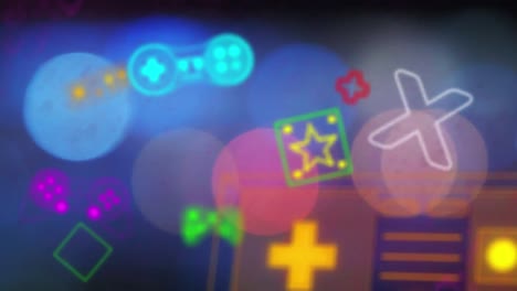 Animation-Von-Neon-Gaming-Symbolen-über-Lichtpunkten