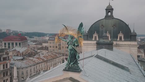 Aerial-City-Lviv,-Ukraine.-European-City.-Popular-areas-of-the-city.-Lviv-Opera