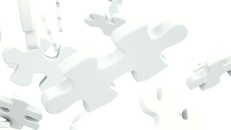 piece of the puzzle is combined with other elements to form the whole jigsaw. loop ready animation with mask included.