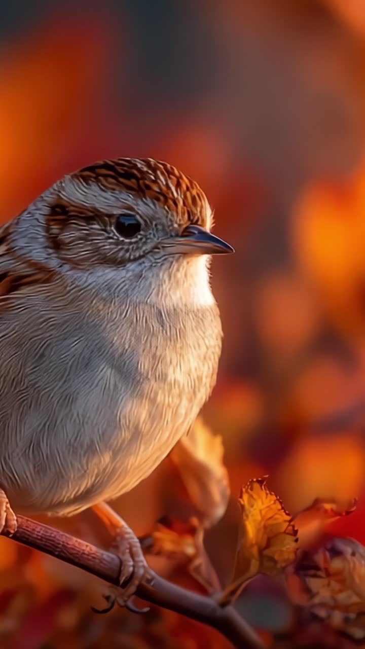 Captivating Close-Up of a Stunning Bird Perched Among Colorful Autumn Foliage, Showcasing Nature's Beauty in a Blend of Warm Colors and Intricate Feather Details