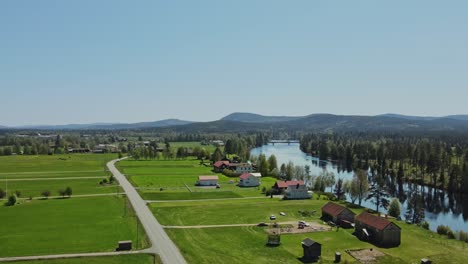 small village of äppelbo at the waterfront of västerdal river in dalarna county, sweden