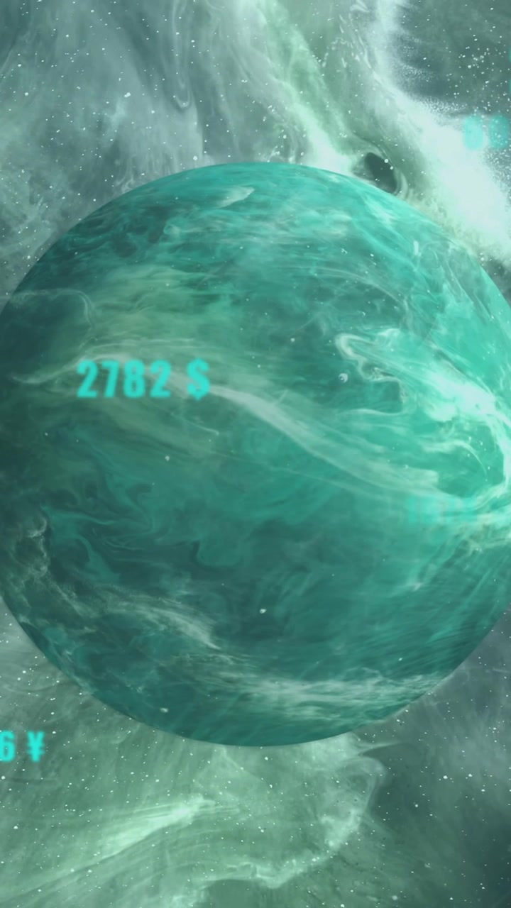 Animazione di numeri ed elaborazione dati su globo su sfondo scuro