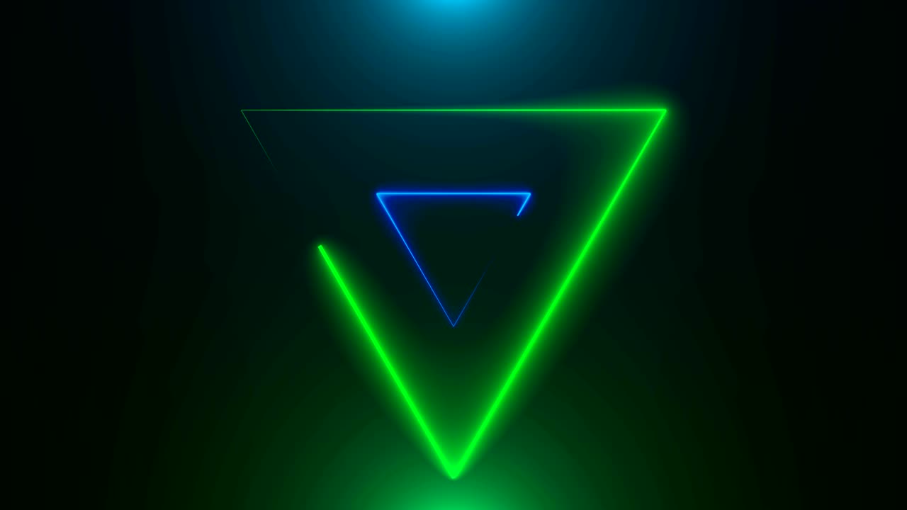 muchos triángulos de neón en el espacio, telón de fondo generado por computadora abstracta, renderizado en 3d