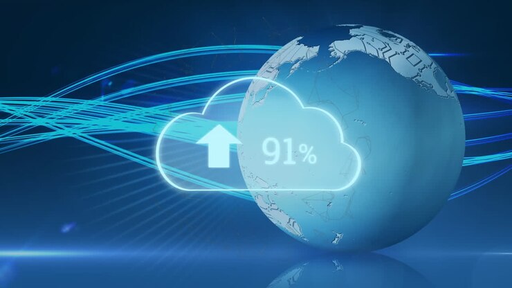 Animation of digital cloud and numbers growing over globe