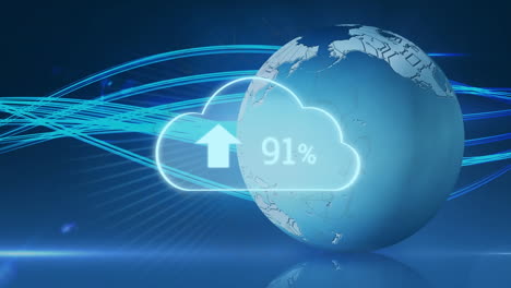 animation of digital cloud and numbers growing over globe