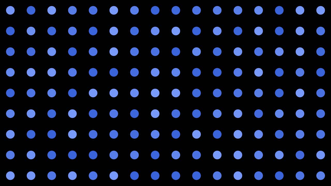pulsating repeating blue circle dots arranged in a precise grid against a black background, clean and modern loopable digital pattern