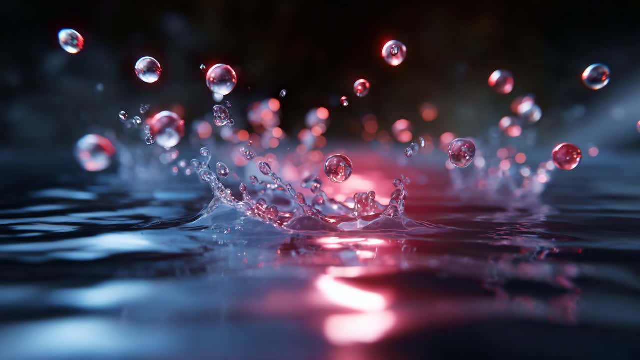 An Artistic Exploration of Water Droplets and Reflections Under Mysterious Lighting: Capturing the Beauty of Nature's Fluid Dynamics