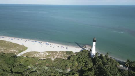 aerial of cape florida llighthouse south end of key biscayne in miami dade county, florida usa