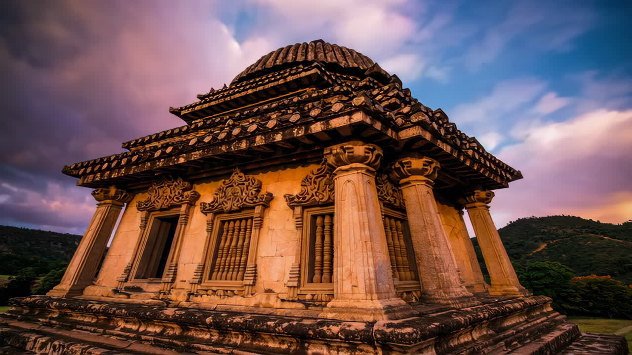 Ancient Temple Ruins Under Dramatic Sky