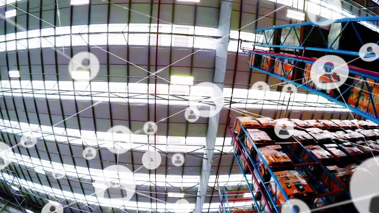 анимация сетей соединений с иконками над складом