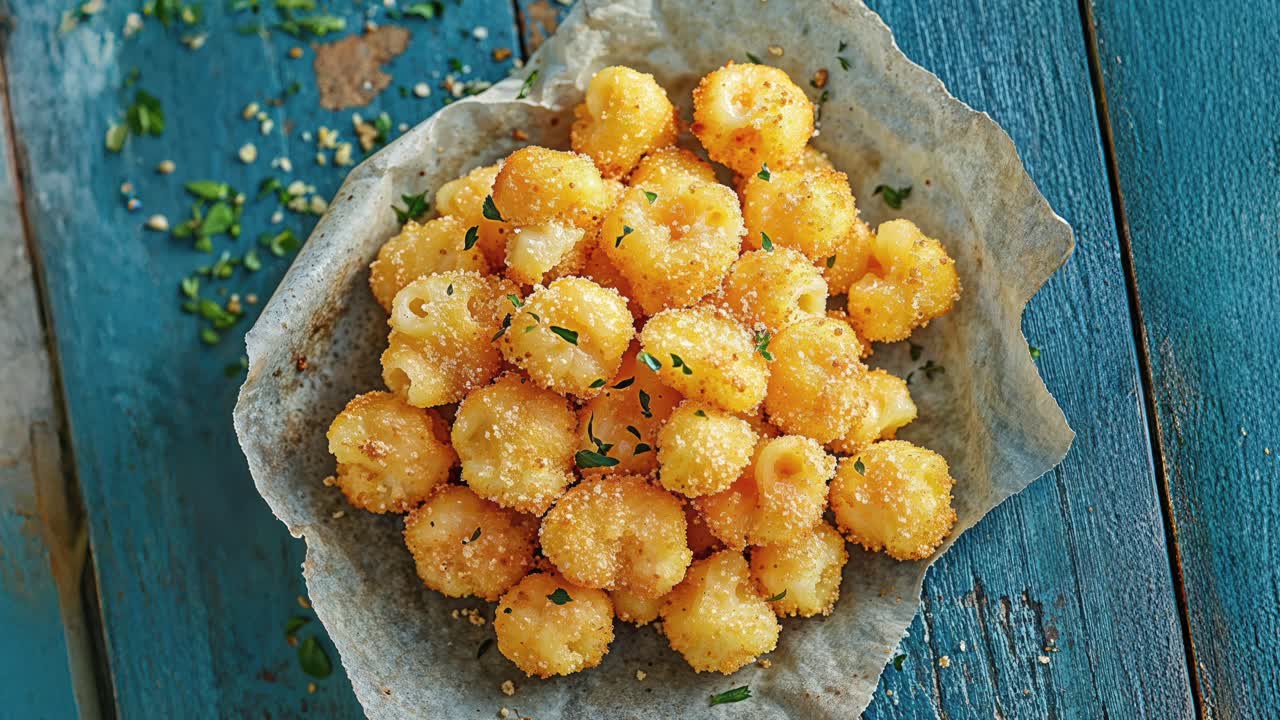 macarrones crujientes y pedazos de queso