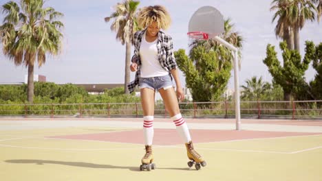 cute single woman on roller skates