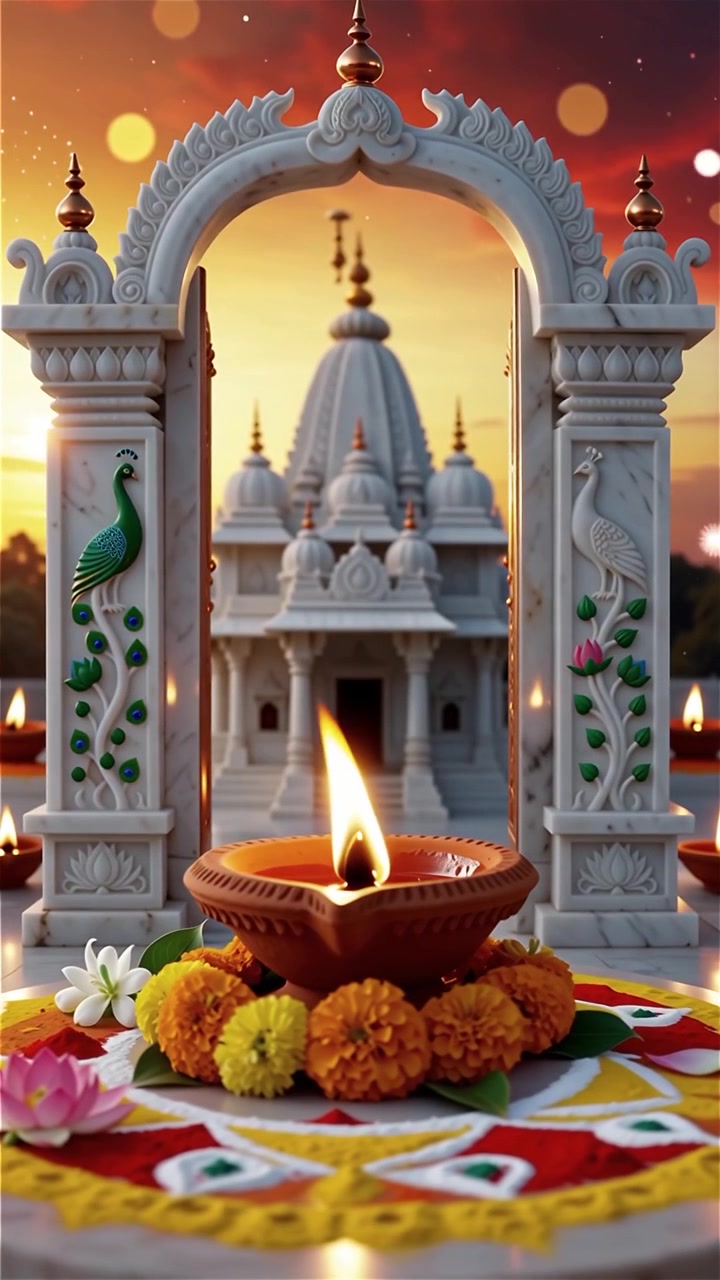 Diwali Festival Background with Lanterns and Traditional Diyas Decorations