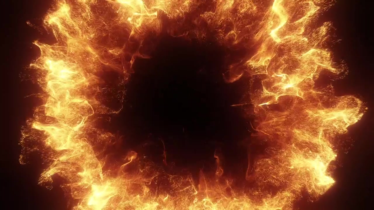 Expanding Ring of Fire Particles on Black Background