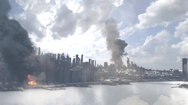 Panoramic View of a Ruined City After a Disaster