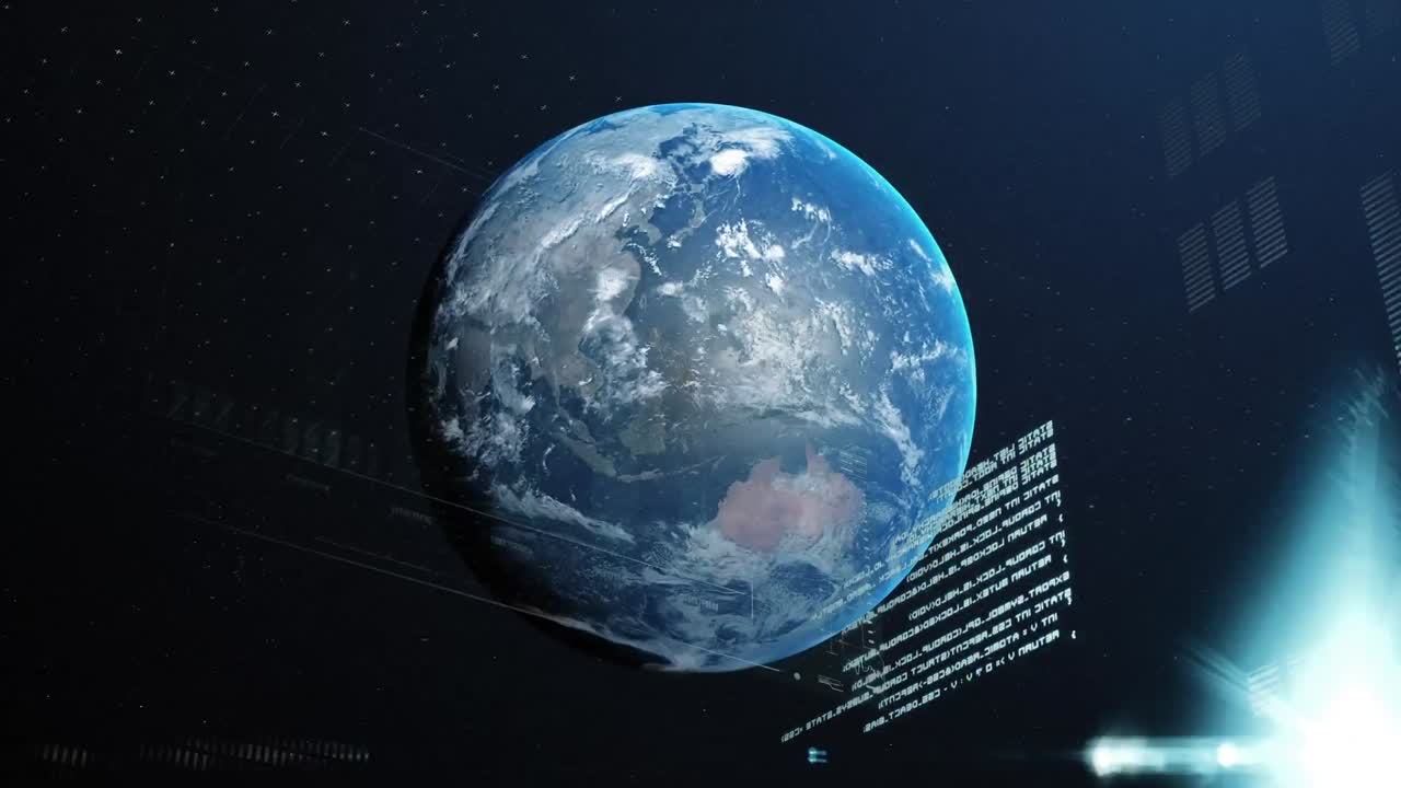 Animation of data processing over globe in background
