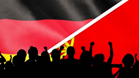 animation of silhouette of sport fans over national flag background