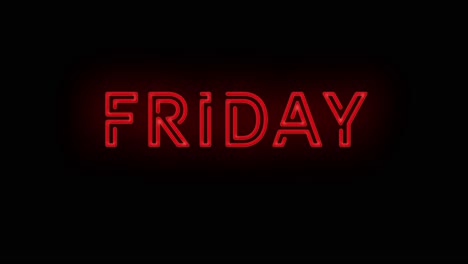 Flashing-neon-red-Friday-sign-on-black-background-on-and-off-with-flicker