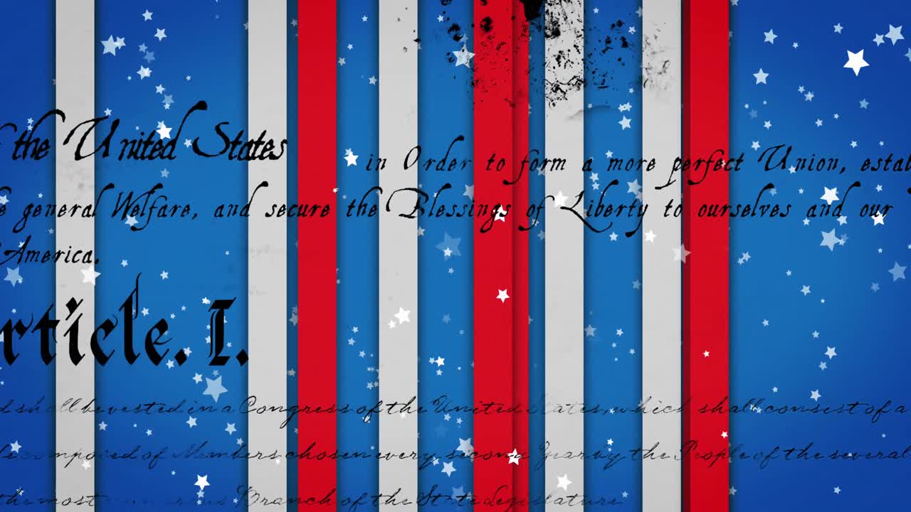 파란색 배경의 별과 줄무 위의 텍스트의 애니메이션