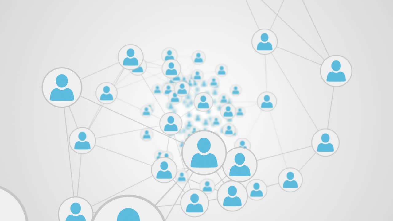 Animation of network of profile icons floating against grey background