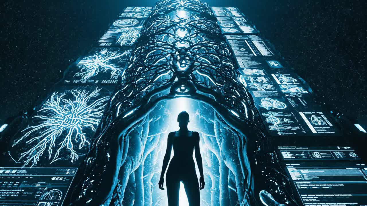 Futuristic Portal with Woman Silhouette