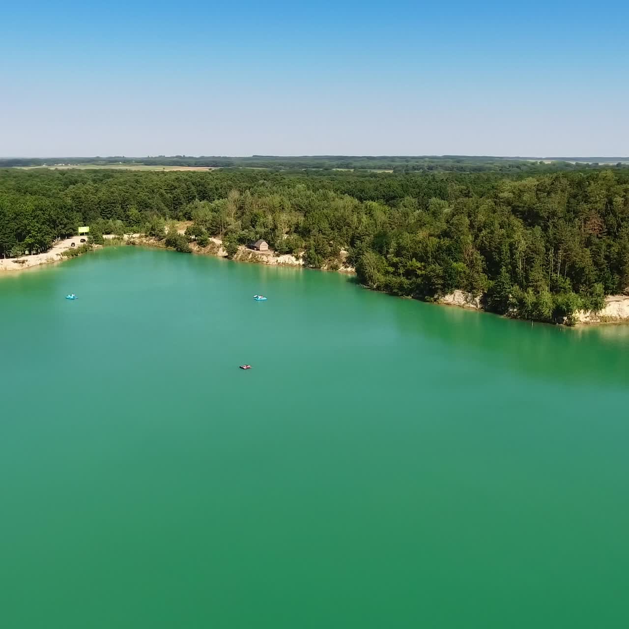 Beautiful aerial view of nature lake and forest. Green outdor sceneries