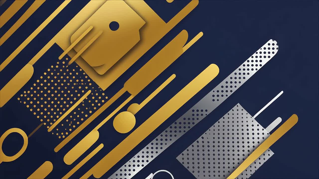 Dynamisk baggrund med geometriske former i guld og sølv