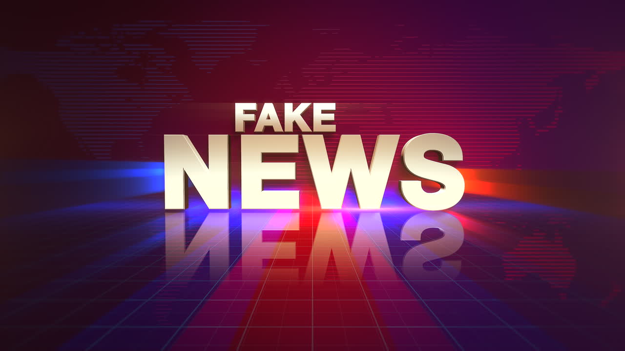 noticias falsas con mapa mundial y líneas rojas y azules de neón