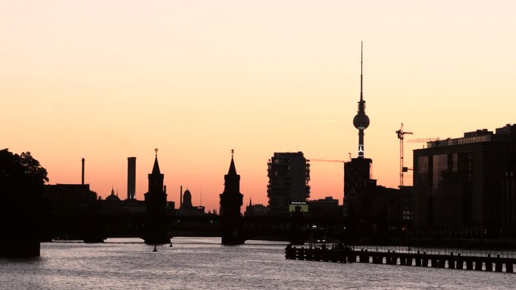 Berlin Cityscape Silhouetted at Sunset