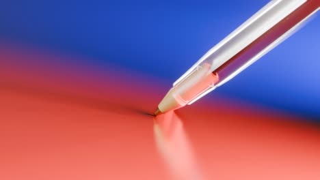 3d animation showing a bic pen writing on a shiny material