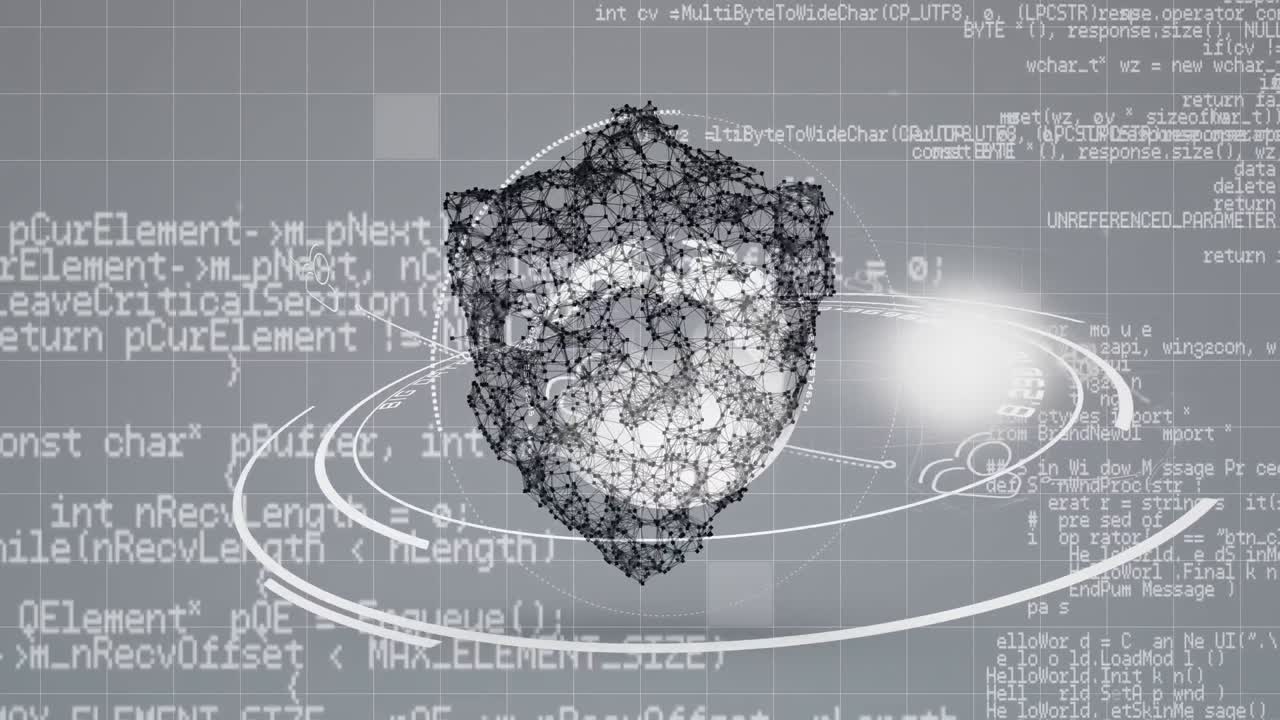 데이터 처리 및 글로브 위에 방패 아이콘의 애니메이션