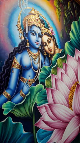 krishna and radha with lotus painting