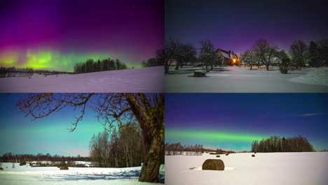 Vier-Verschiedene-Landschaftsaufnahmen-Mit-Aurora-Borealis